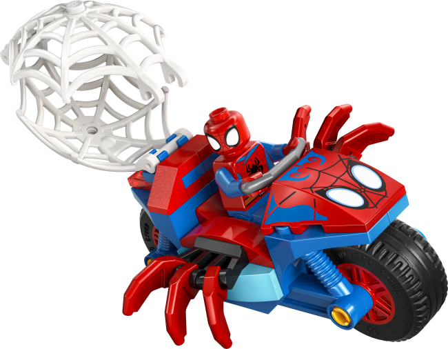 11206 Spidey jahtaa Rhinoa moottoripyörällään